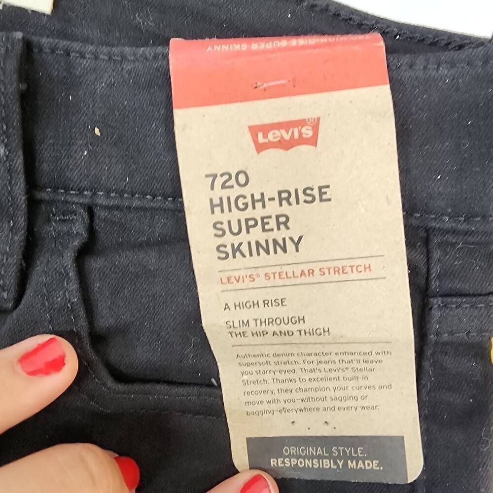 Levi's Size 29 Women's 720 High Rise Super Skinny Black Denim Jeans. NWT - Picture 6 of 9